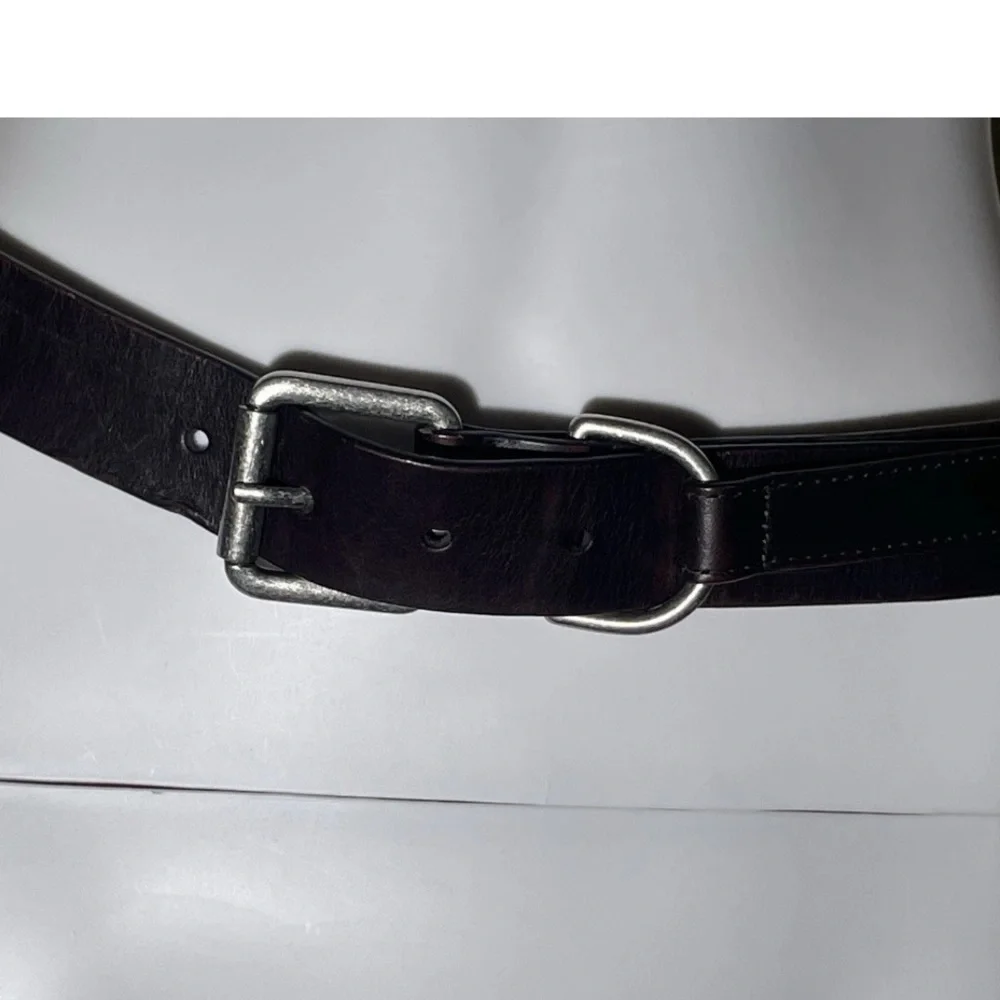 Vintage Italian Leather Double Buckle Belt Chocolate Brown Men’s Sz 38 Edgy Boho